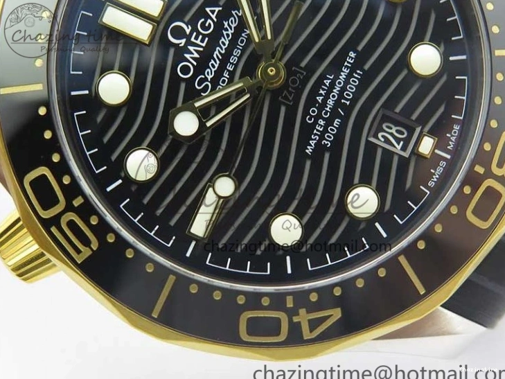 0502 Seasonal 2018 Seamaster Diver 300M SS YG VSF 1:1 Best Edition YG Bezel Black Dial on Black Rubber Strap A 7934